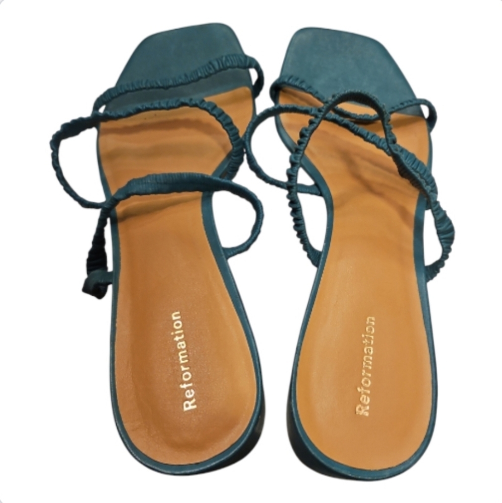 REFORMATION | Assunta Teal Green Strappy Slide Sandals 9.5 - Picture 5 of 9